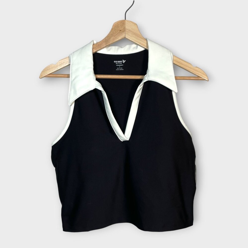 Old Navy Active Top LARGE Powersoft Black White Workout Yoga NEW